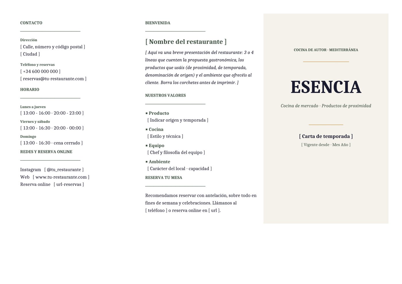 Plantilla Tríptico para restaurante moderno