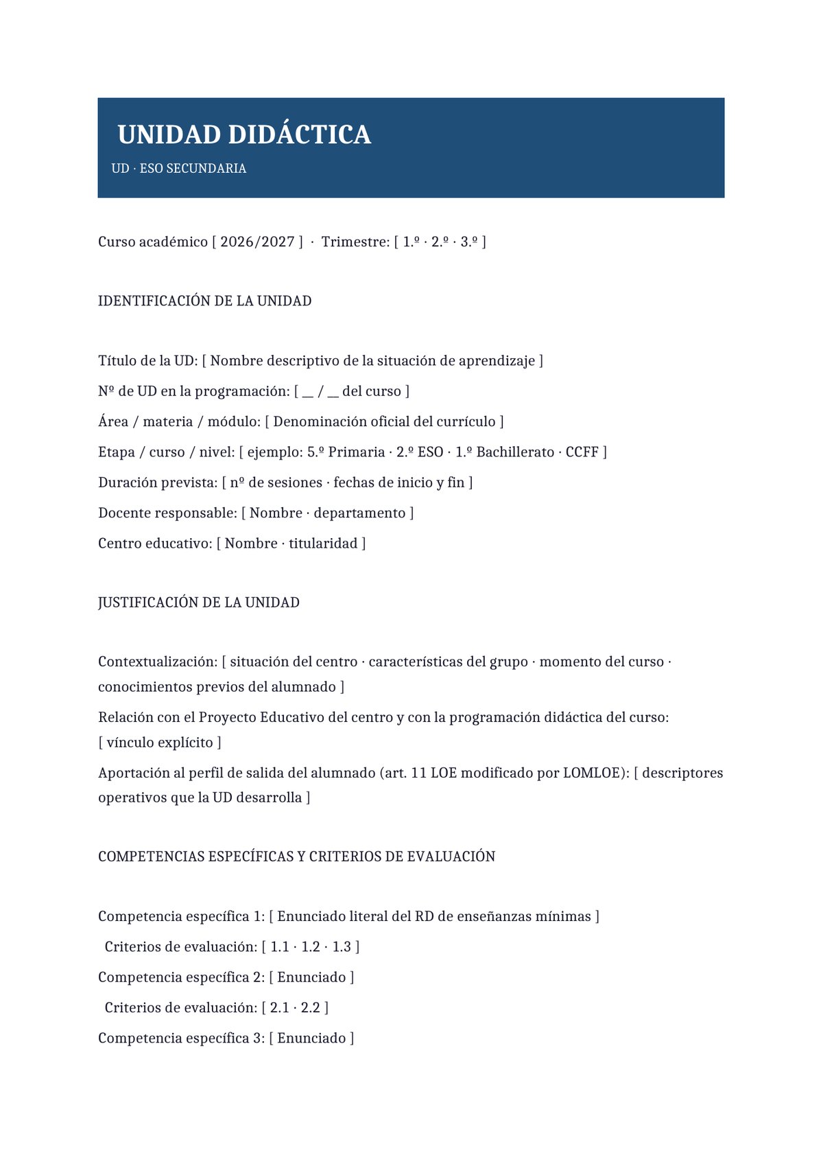 Plantilla Unidad didáctica de ESO (Secundaria Obligatoria)